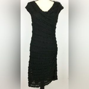 Max Studio Sheath Black Lace Stretch Ruffle Cowl Neck Dress - Size M